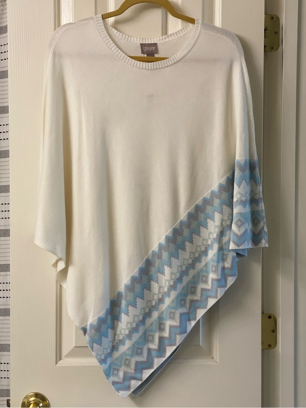 Chico's Triangle Poncho with Light Blue Geometric Border Size L/XL